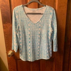 CHICO ultimate TEE, size 1 or 8-10 medium, Turquoise and White, V neck, soft.